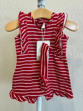 Mayoral Red and White Striped Ruffle Baby One-Piece